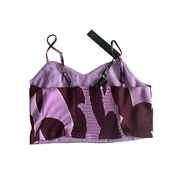 HOUSE OF HARLOW Purple Patterned Satin Crop Top Size Medium NEW NWT - Picture 3 of 7